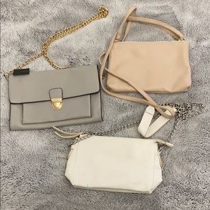 Tan, white, gray side purses